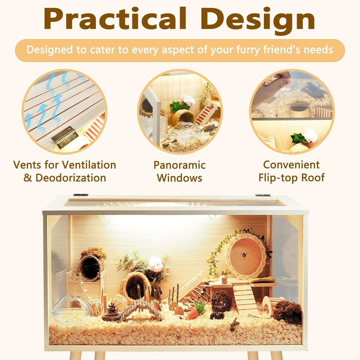 Prolee Hamster Cage Wooden Chew Proof, Extra Large Mice and Rat Habitat Openable Top with Acrylic