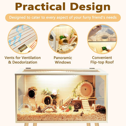 Prolee Hamster Cage Wooden Chew Proof, Extra Large Mice and Rat Habitat Openable Top with Acrylic