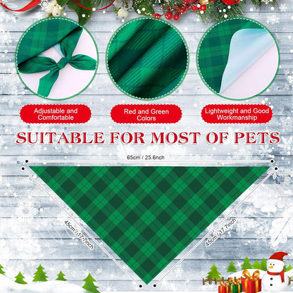 Abbylike 200 Pcs Christmas Dog Bandanas Bulk Xmas Red and Green Buffalo Plaid Bandanas for Dogs