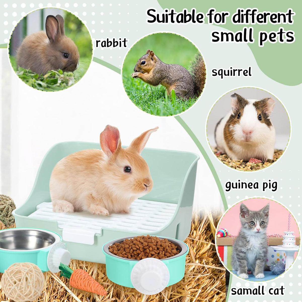 15 Pcs Rabbit Starter Kit Small Rabbit Litter Box Animal Grooming Kit Bunny Toys Bowl Blankets with