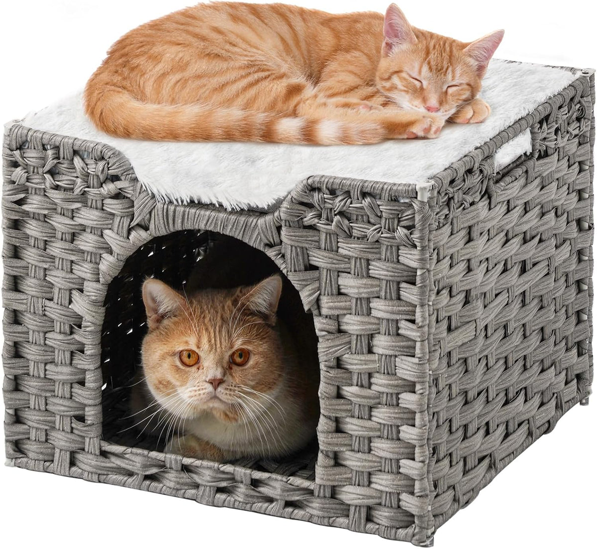 Cat Beds Indoor Kitten House, Handwoven Rattan Cat Cave Pet Cube, Large Cat Houses, One Bed Mat