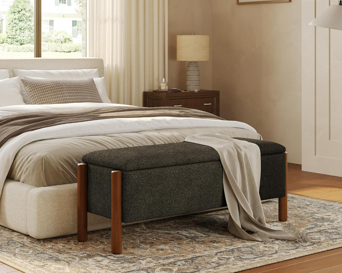Storage Ottoman Bench, End of Bed Bench for Bedroom, 47" Boucle Upholstered Entryway Shoe Seat