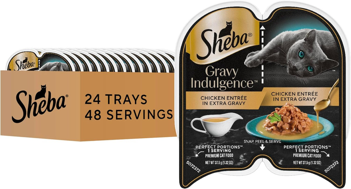 Sheba Gravy Indulgence Adult Wet Cat Food Chicken Entree in Extra Gravy, 2.6 oz. Twin-Pack Trays