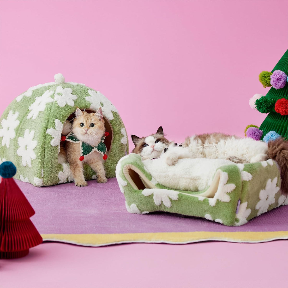 Lesure Cute Cat Beds for Indoor Cats - 2 in 1 Large Cat Cave Bed with Removable Washable Cushioned