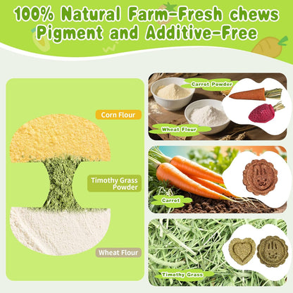 10 PCS Guinea Pig Chew Toys for Teeth, Rabbit Chew Toys Contain Natural Timothy Apple Core, Grass