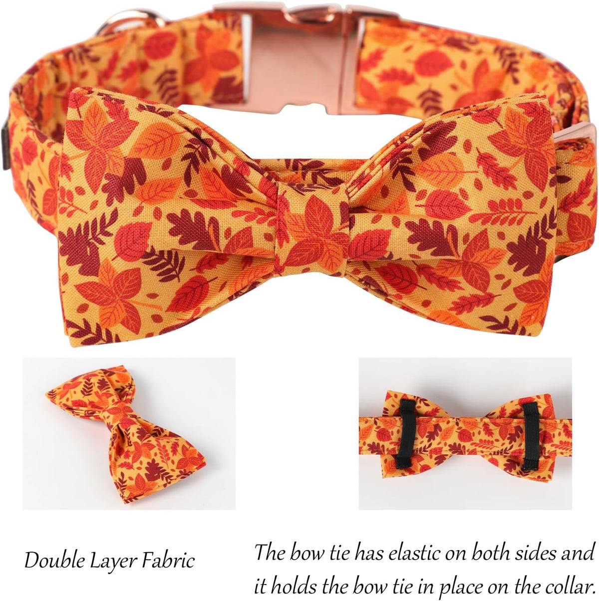 Lionet Paws Dog Collar with Bowtie - Cute Cotton Adjustable Fall Bowtie Dog Collar with Metal