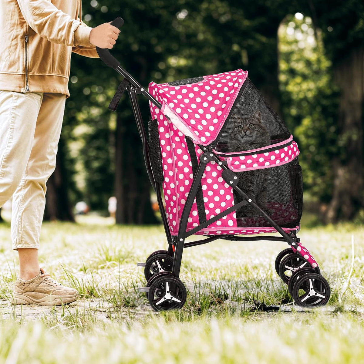Magshion Compact Pet Stroller for Small-Medium Dogs/Cats up to 22lbs, 4-Wheel Lightweight Umbrella