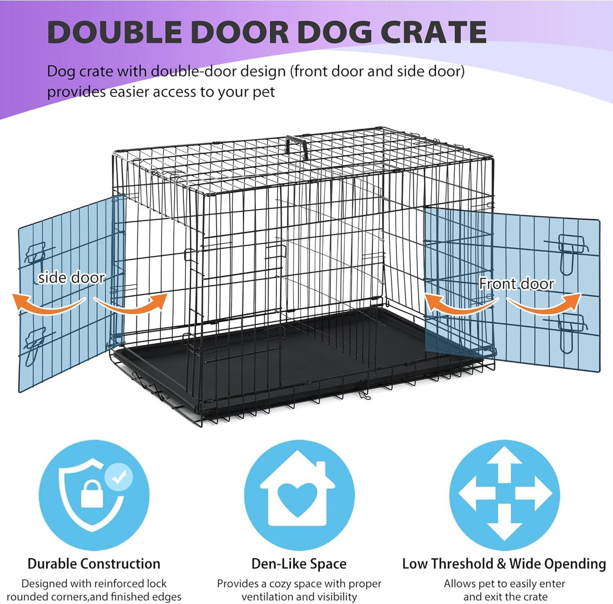 BestPet | Dog Crate | 30" | Black | Foldable Metal Kennel with Double Doors, Secure Slide-Bolt