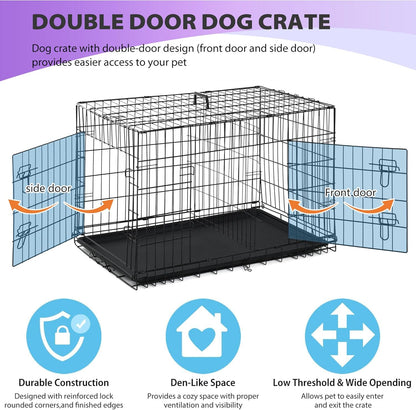 BestPet | Dog Crate | 30" | Black | Foldable Metal Kennel with Double Doors, Secure Slide-Bolt