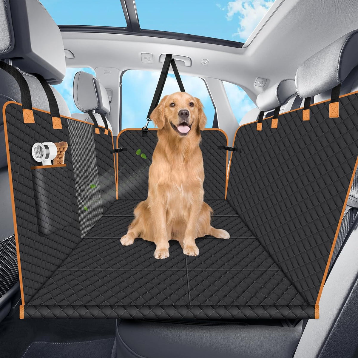Dog Car Seat Cover for Back Seat, Dog Car Bed Cover with Strong Hard Bottom 4 Panels, Car Back Seat