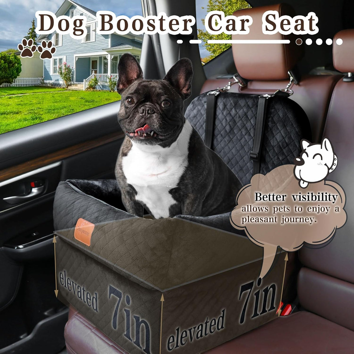 Dog Car Seat-Dog Booster Car Seat with 7''Interior Height,Pet Travel Car Seat with 2 Safety