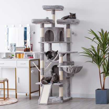 Hey-brother Cat Tree, 71 inches XL Large Cat Tower for Indoor Cats, Multi-Level Cat House with 3
