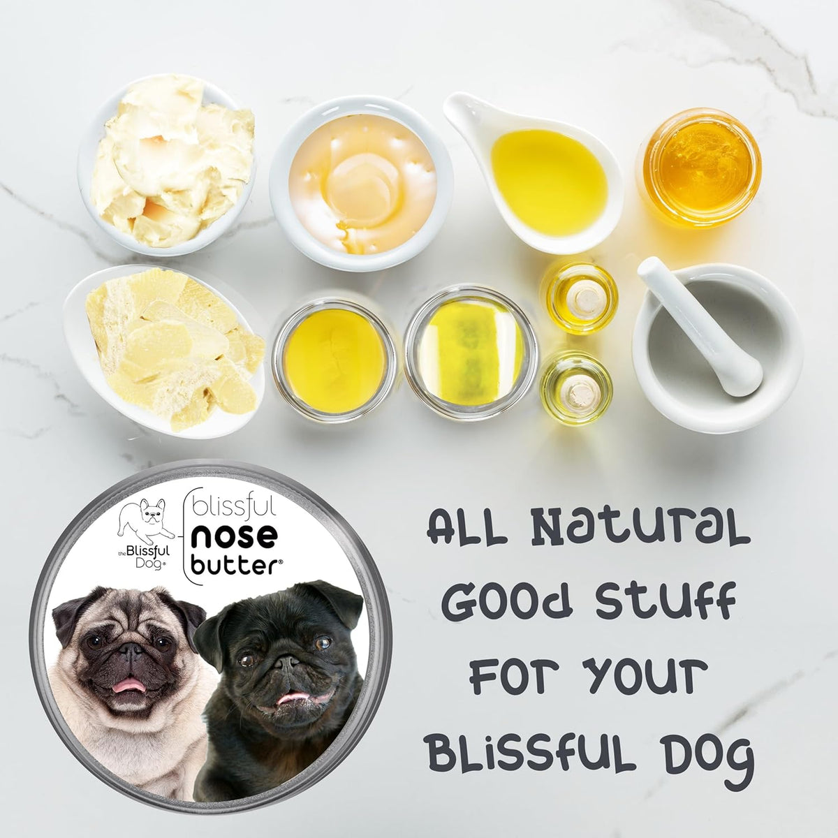 The Blissful Dog Pug Duo Nose Butter for Dry, Cracked Skin, Lick-Safe Dog Nose Balm with