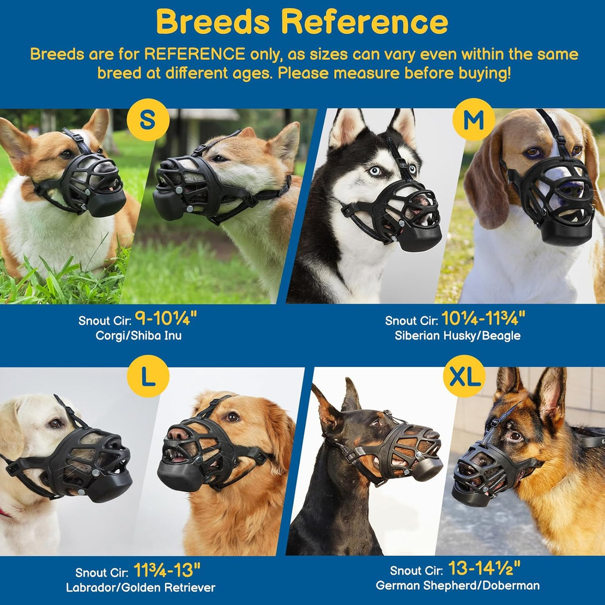 BARKLESS Basket Muzzle for Large Dogs, Humane Muzzle to Prevent Biting and Scavenging, Snap-on