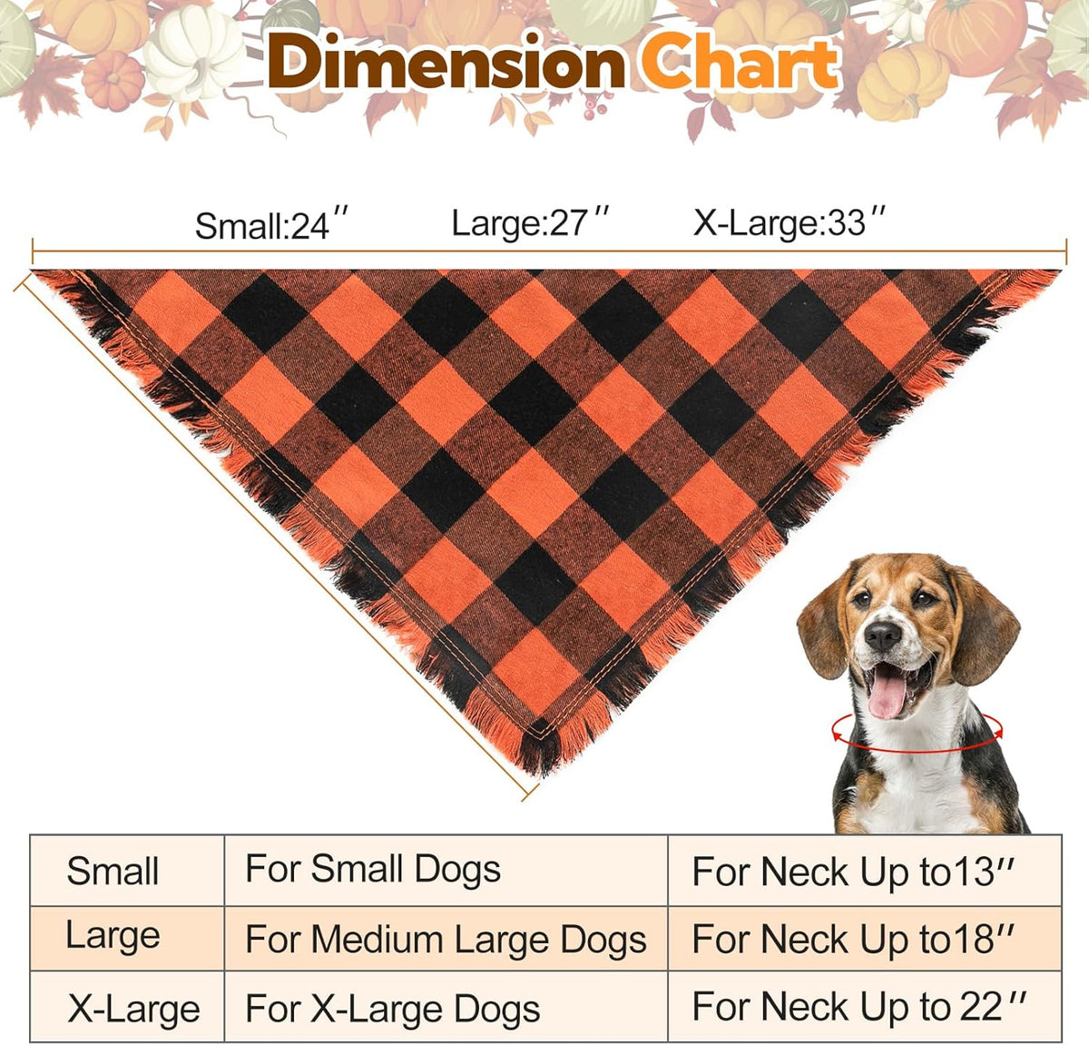 Kytely Fall Dog Bandana 2 Pack, Halloween Thanksgiving Dog Bandanas, Orange Plaid Pet Scarf for Boy