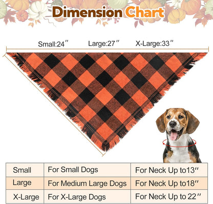 Kytely Dog Bandana Fall XLarge 2Pack, Halloween Autumn Dog Bandanas, Orange Plaid Pet Scarf for Boy