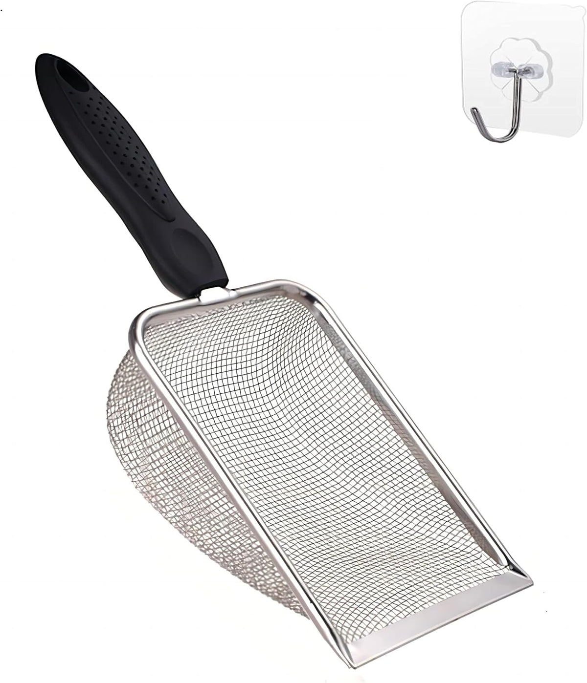 Cat Litter Scoop Stainless Steel Mesh Scooper Long Handle Deep Shovel Non-Stick Coated Metal Litter