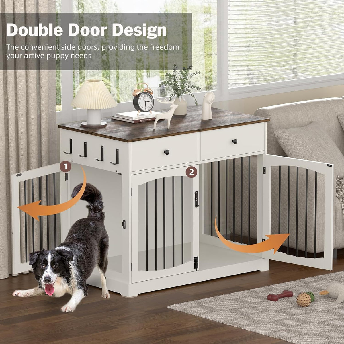 40 Inch Furniture-Style Dog Crate-Multipurpose Wood Pet Crate Furniture with Double Doors,2