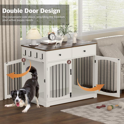 40 Inch Furniture-Style Dog Crate-Multipurpose Wood Pet Crate Furniture with Double Doors,2