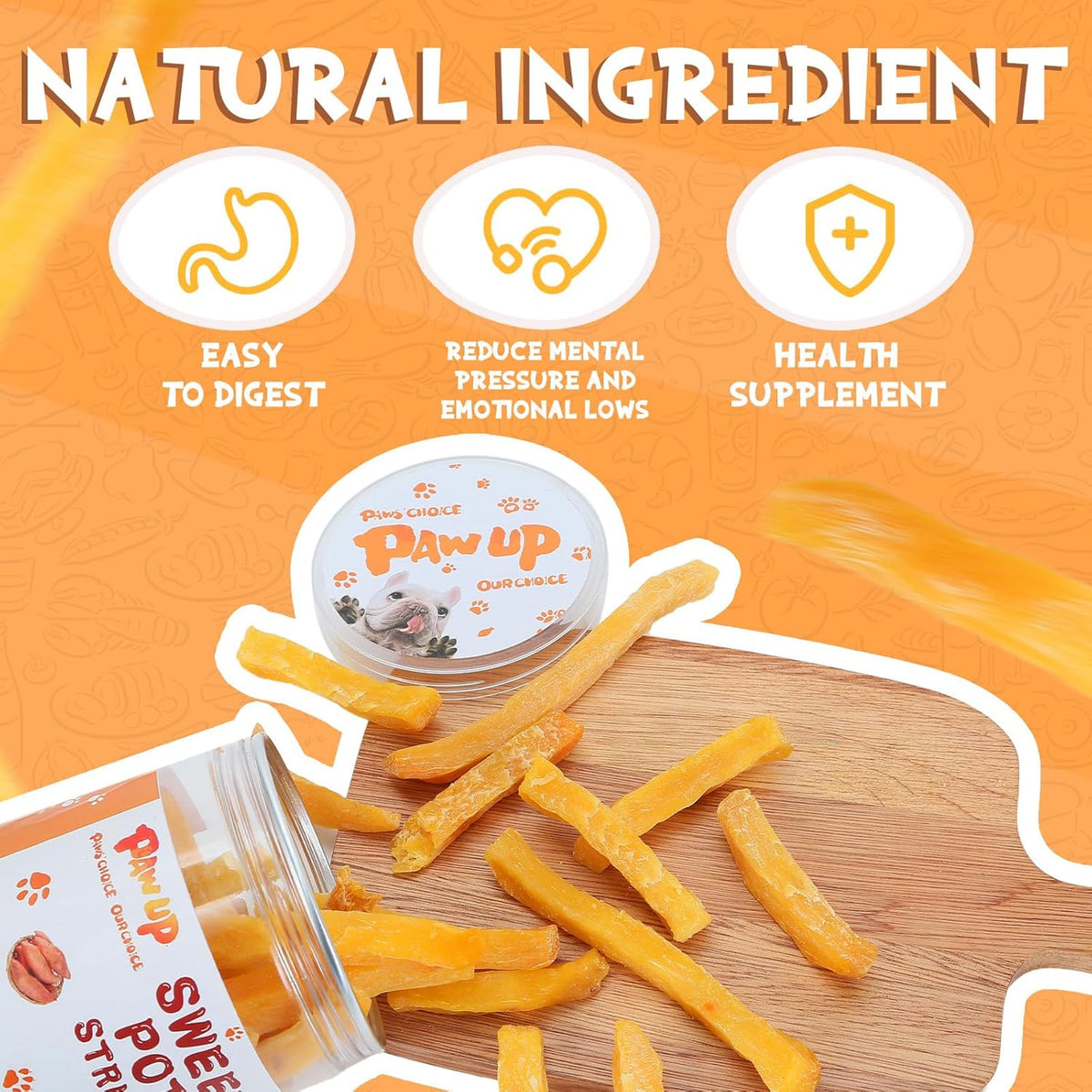 PAWUP Sweet Potatoes Strips Dog Treats - Single Ingredient Soft Chews w/Taurine, Chewy Sticks for