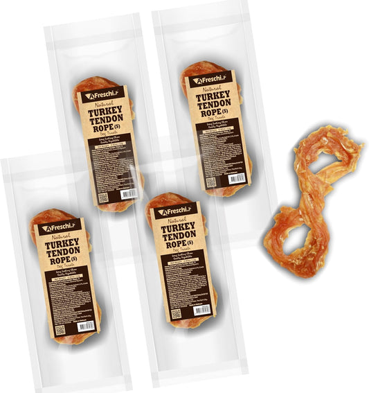 Afreschi Natural Turkey Tendon Rope (S) Pack of 4, Dog Treats for Signature Series, All Natural