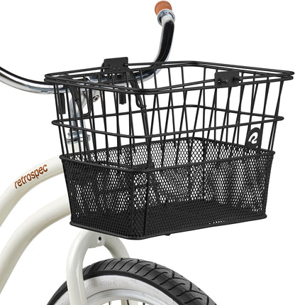 Retrospec Apollo Detachable Front Bike Basket Steel Half-Mesh with Integrated Detachable Hooks and