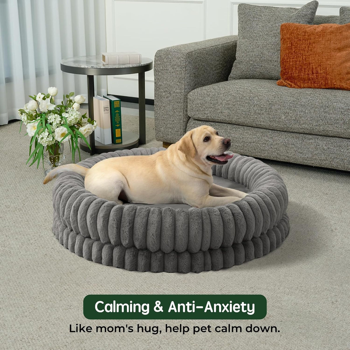 BALANCE Luxury Donut Dog Bed, 43 Inches Round Dog Beds Large Sized Dogs Washable, Orthopedic