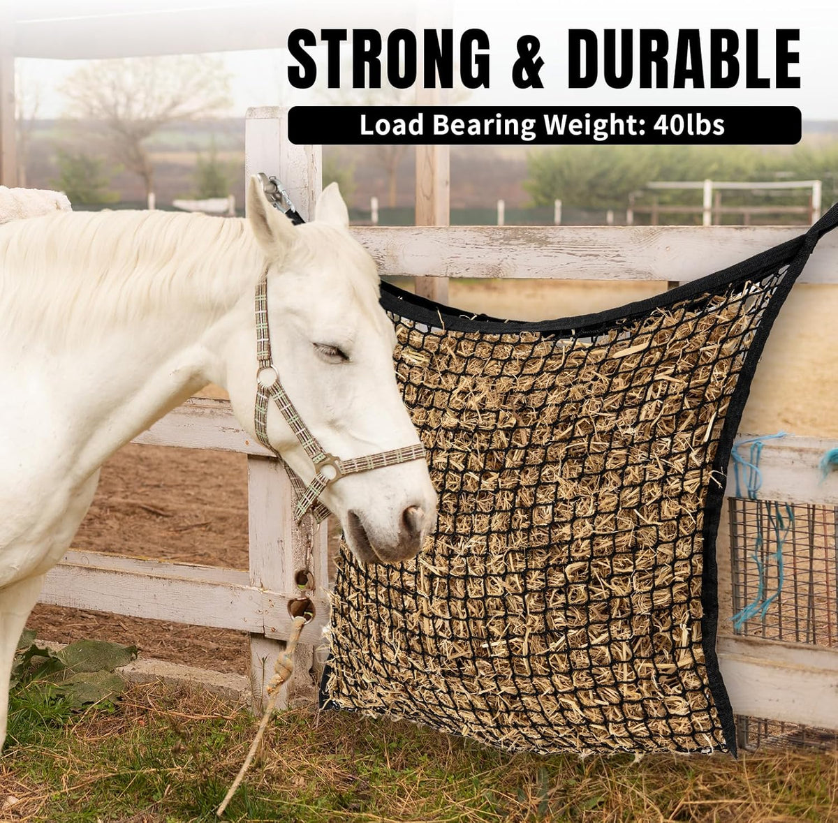 4 PCS Slow Feed Hay Net for Horses, Large Capacity Hay Bags for Horses Goats Sheep Donkey Trailer