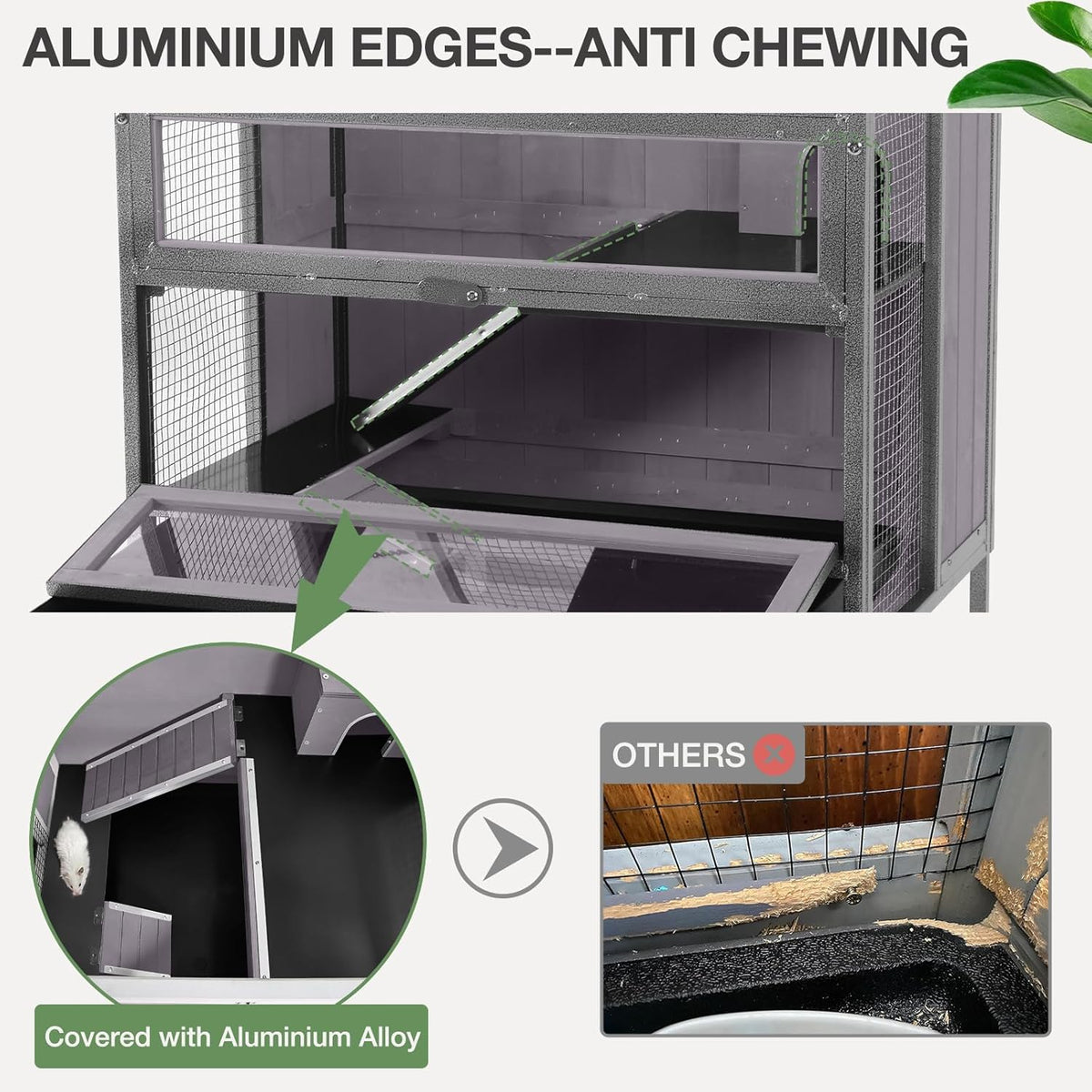 Guinea Pig Cage, Moveable Metal Frame Hamster Cage Anti-Chewing with Aluminium Alloy Edge