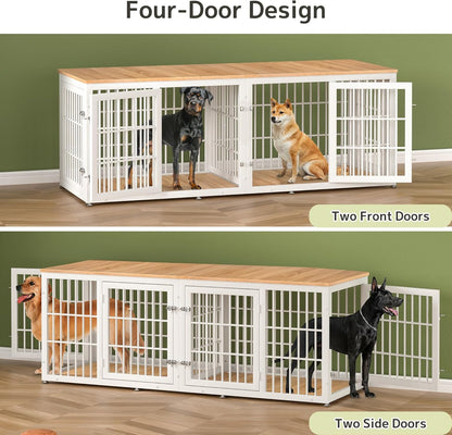78 Inch Double Dog Crate Furniture, Heavy Duty Extra Large Cage Furniture with Divider for 2 Dogs