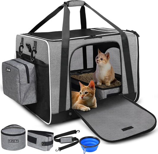 Petskd Extra Large Cat Carrier with Litter Box 24"x17"x17" for Medium Large Cat or 2 Small Cats