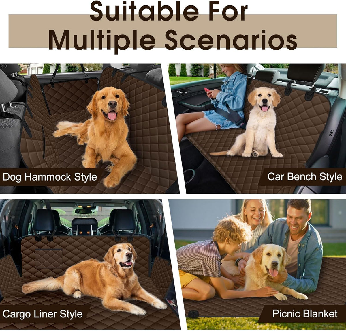 Waterproof Dog Car Seat Cover for Back Seat - Durable, Scratch Proof Pet Hammock with Nonslip