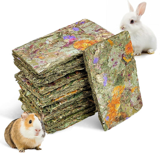 Fhiny 12 PCS Rabbit Timothy Hay Chips Toys, Natural Bunny Molar Treats with Herbal Flowers Rabbit