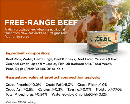 ZEAL New Zealand Wet Cat Food – High Protein, Grain-Free with Superfoods (Beef, 3.17oz Can, 24-Pack)