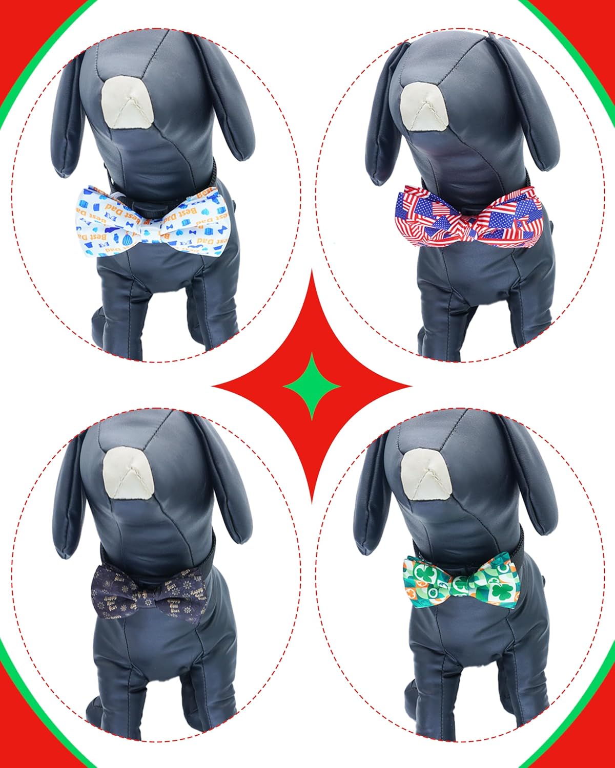 PET SHOW 10 Pack Holiday Big Dog Bow Ties for Large Medium Dogs Sliding Collar Attachments Festival