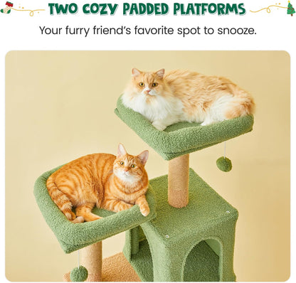 MWPO 70.1-Inch Green Large Cat Tree, Multi-Level Tall Cat Tower for Indoor Cats, Plush Cat Condo