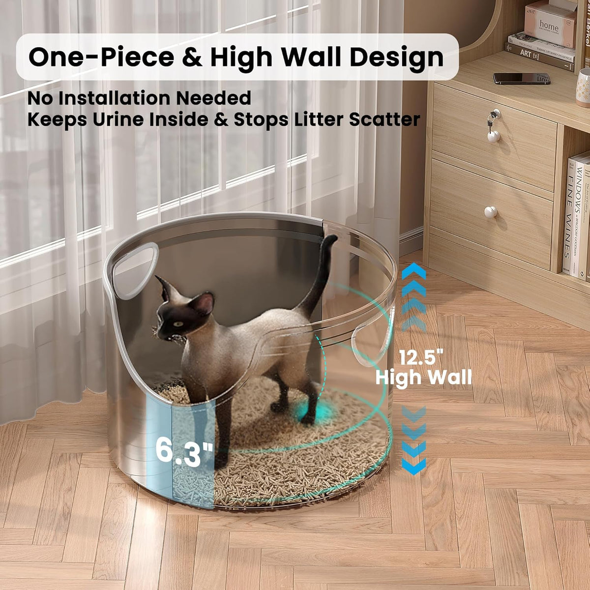 Stainless Steel Litter Box Metal with Integrated Round for XL/XXL Big and Multi Cats, 12" High Wall