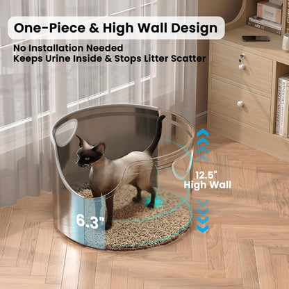 Stainless Steel Litter Box Metal with Integrated Round for XL/XXL Big and Multi Cats, 12" High Wall