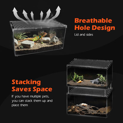 AZV Reptile Terrarium Tank,Versatile Enclosure for Leopard Crested Gecko,Lizard Cage,Spider Starter