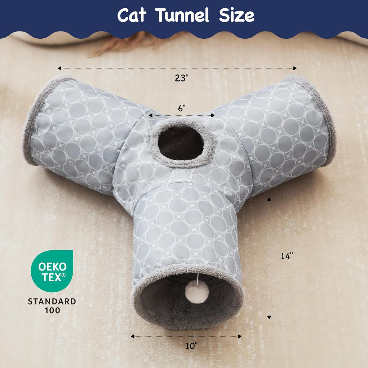 Tempcore Pet Cat Tunnel Tube Cat Toys 3 Way Collapsible, Cat Tunnels for Indoor Cats Fleece-Lined