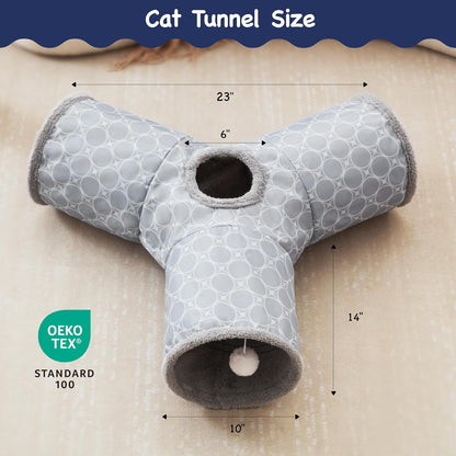 Tempcore Pet Cat Tunnel Tube Cat Toys 3 Way Collapsible, Cat Tunnels for Indoor Cats Fleece-Lined