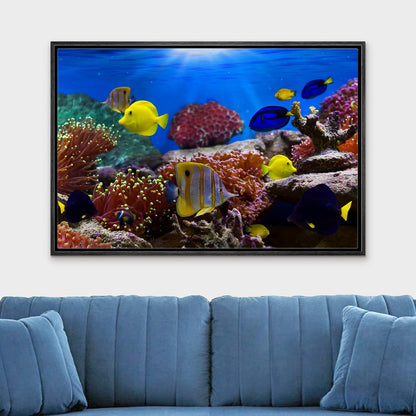 wall26 Framed Canvas Wall Art - Coral Reef and Tropical Fish Under The Ocean | Modern Home Art