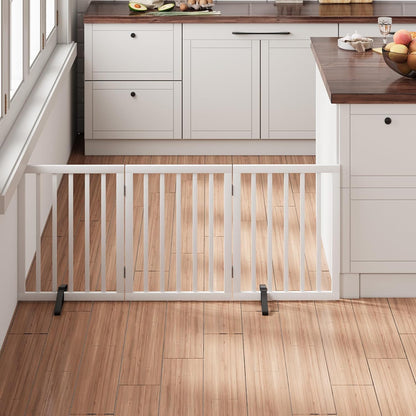 White 18-55" Wide Pet Gate, Bamboo Dog Gate for Stair, Foldable Dog Gates for Doorways House