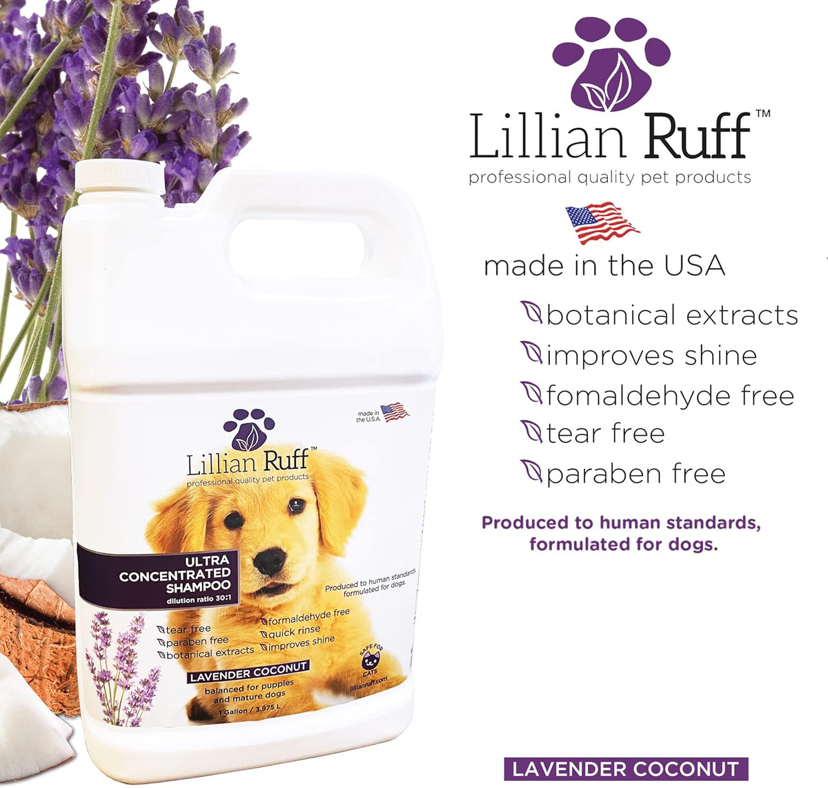 Lillian Ruff High Concentrate Professional Grooming Shampoo for Dogs with Hydrating Essential Oils