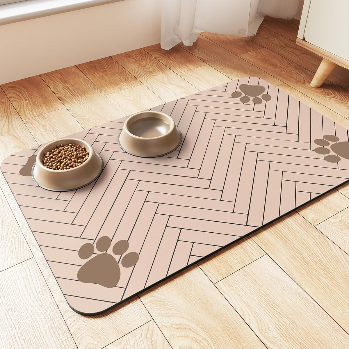 Pet Feeding Mat-Absorbent Pet Placemat for Food and Water Bowl, with Waterproof Rubber Backing