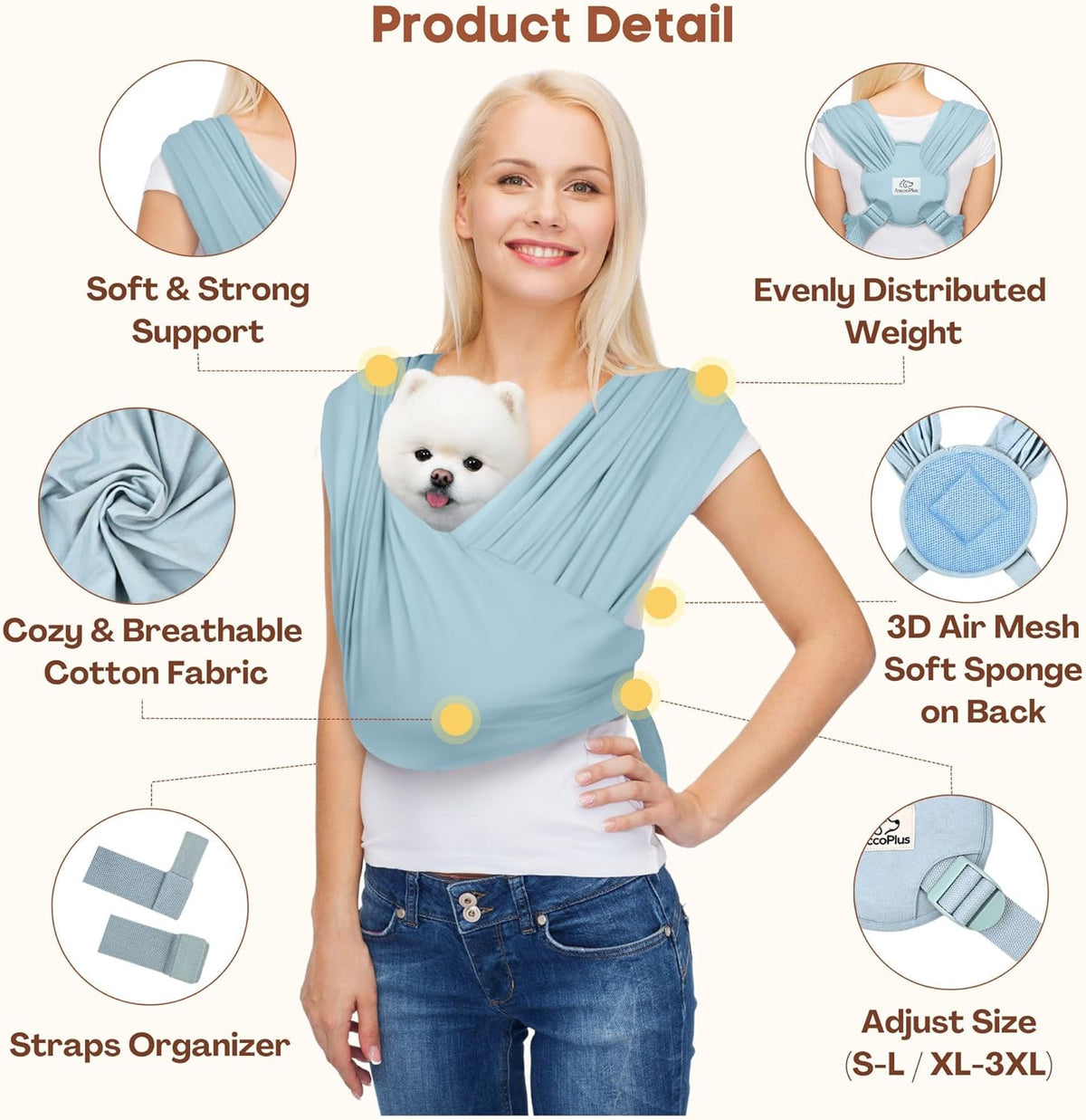 Dog Carriers for Small Dogs, Front Facing Dog Sling Carrier, Hands Free Cat Carrier, Size