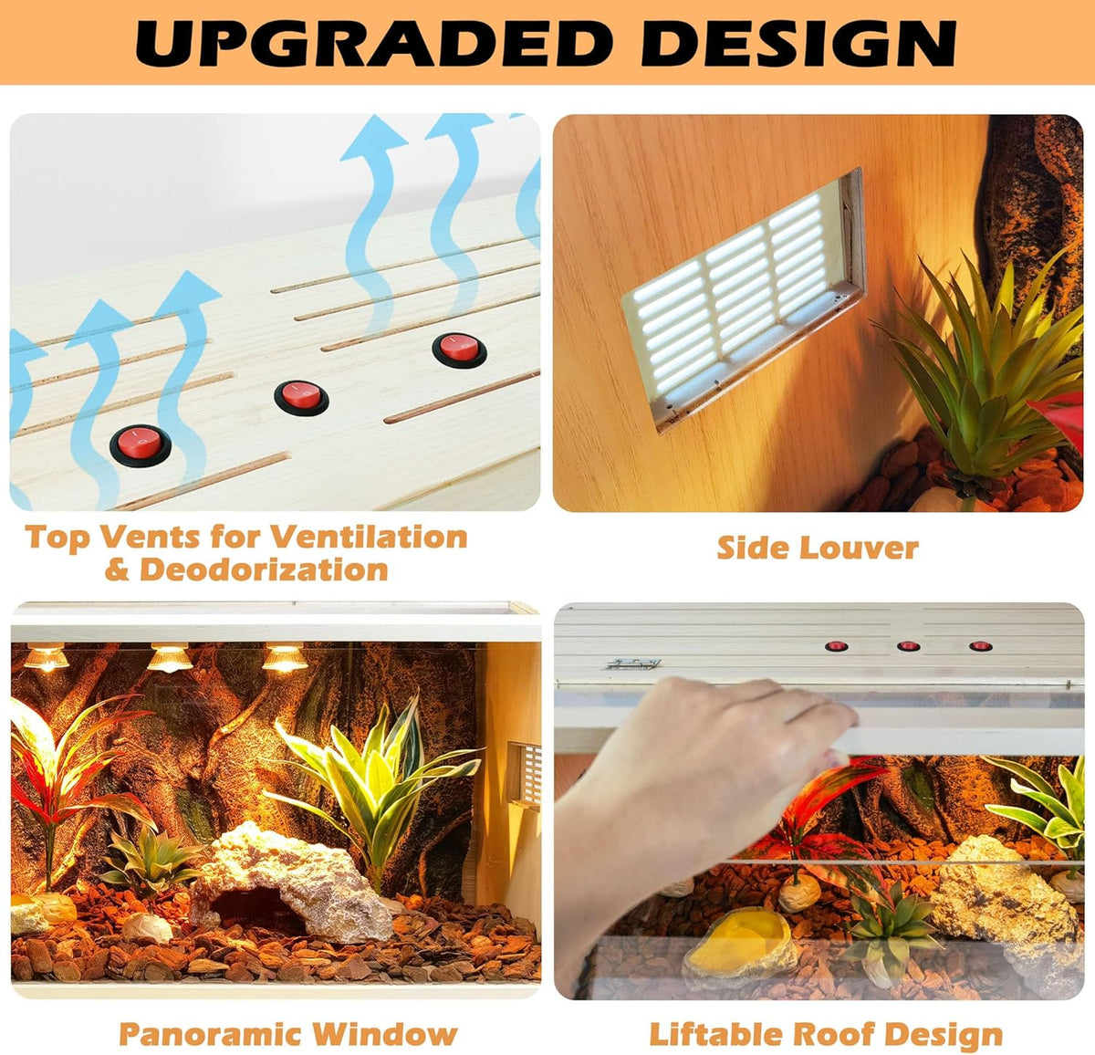 Prolee Bearded Dragon Tank, Reptile Enclosure, Snake Tank, Reptile Terrarium, Built-in Light