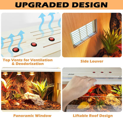 Prolee Bearded Dragon Tank, Reptile Enclosure, Snake Tank, Reptile Terrarium, Built-in Light