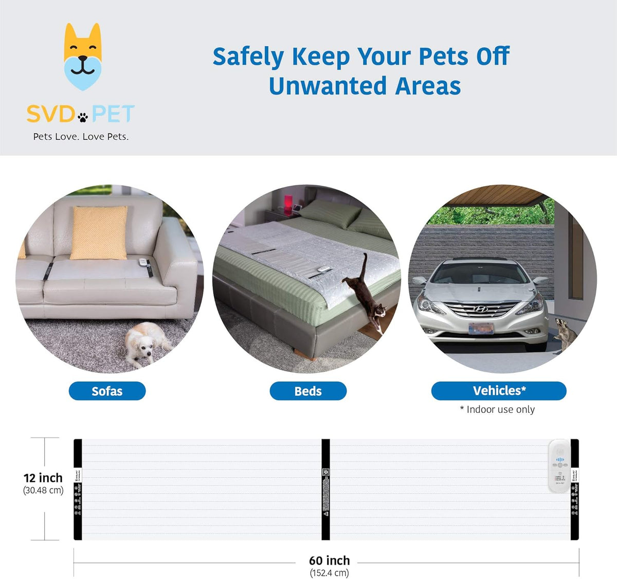 SVD.PET Pet Training Mat with Tester, 60" X 12", Pet Shock Pad, Dogs & Cats Electronic Repellent