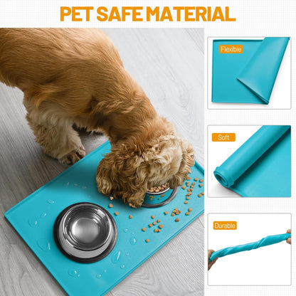 Hubulk Dog Feeding Mat,100% Waterproof Food Grade Silicone Pet Food and Water Bowl